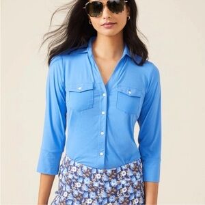 J. MCLAUGHLIN Brynn Lyford Jersey Shirt Bright Prime Blue Ribbed Detail $168 XL